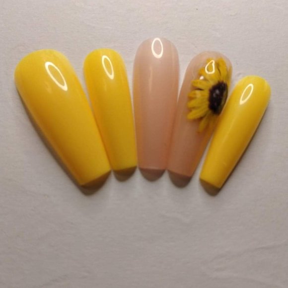 summer Yellow sunflower and nude/yellow flower press on nail - Picture 11 of 11